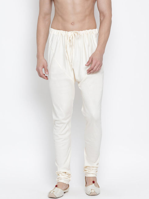 Men's White Cotton Silk Blend Churidar